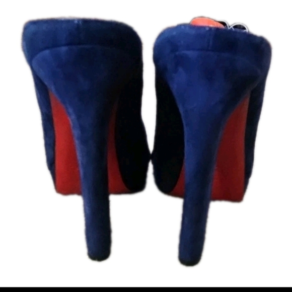 Christian Louboutin Womens Blue Suede Roche Chunky Peep Toe Mule 40 8US - Picture 5 of 15